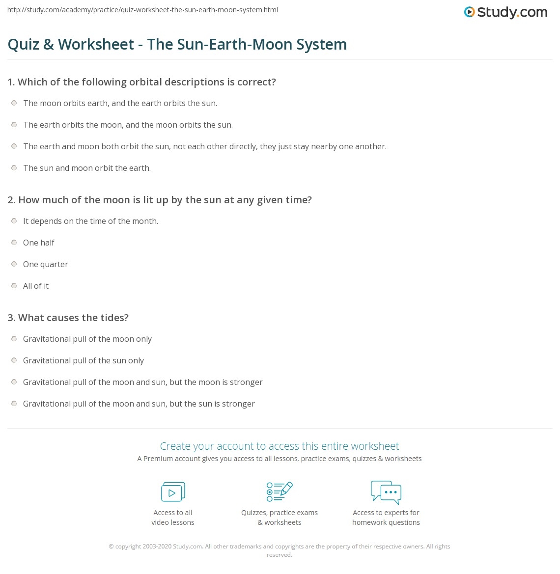 Quiz Worksheet The Sun Earth Moon System Study Quiz Worksheet The Sun Earth Moon System Study