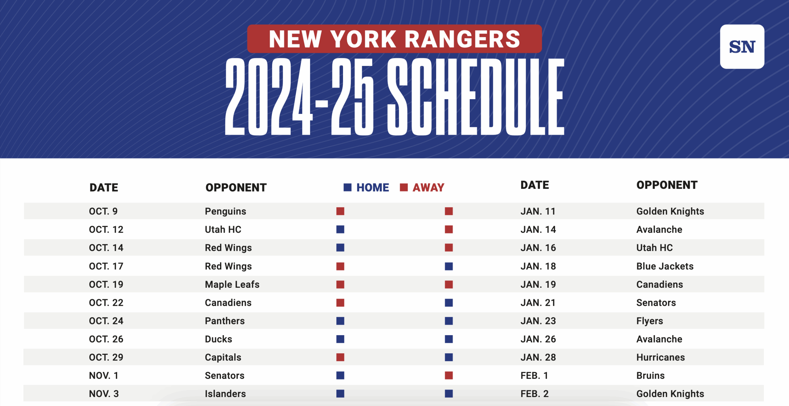 Rangers Printable Schedule 2024 25 Dates Times And Tickets For Every New York Hockey Game Sporting News