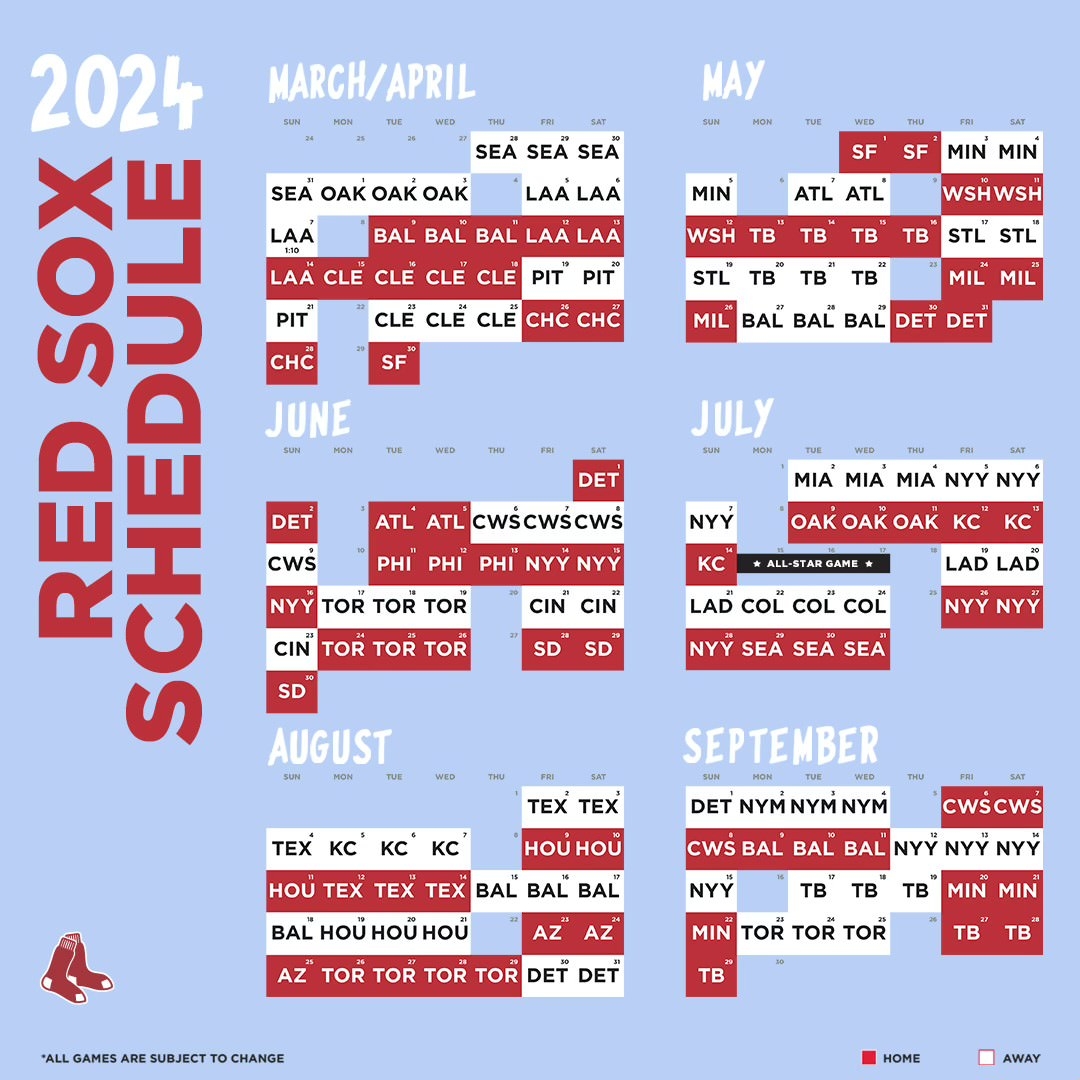 Boston Red Sox Printable Schedule