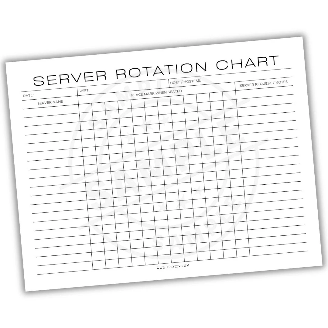 Restaurant Server Rotation Chart Printable PDF Server Scheduling Tool Printable Pages By CJY