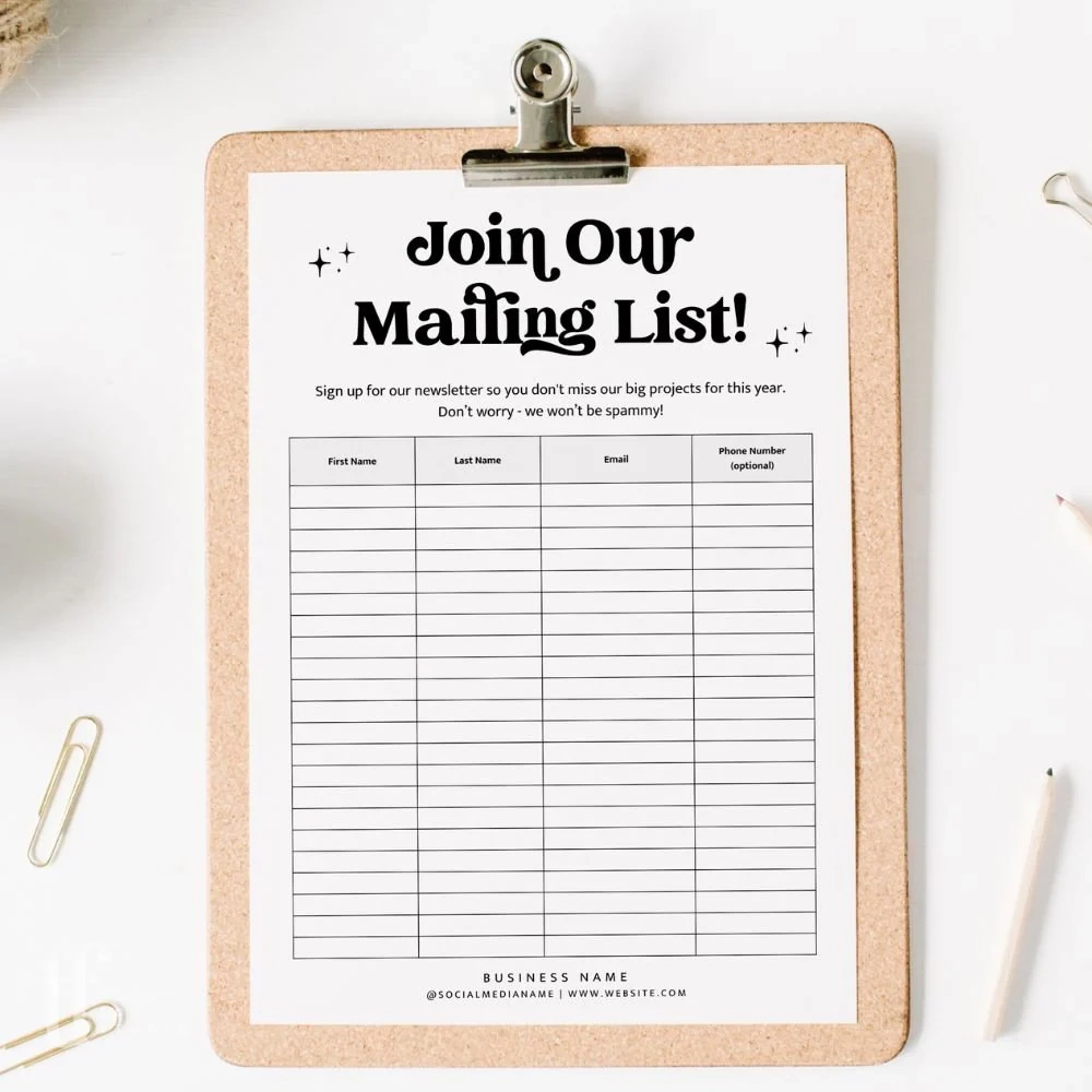 Printable Email List Form Signup Template