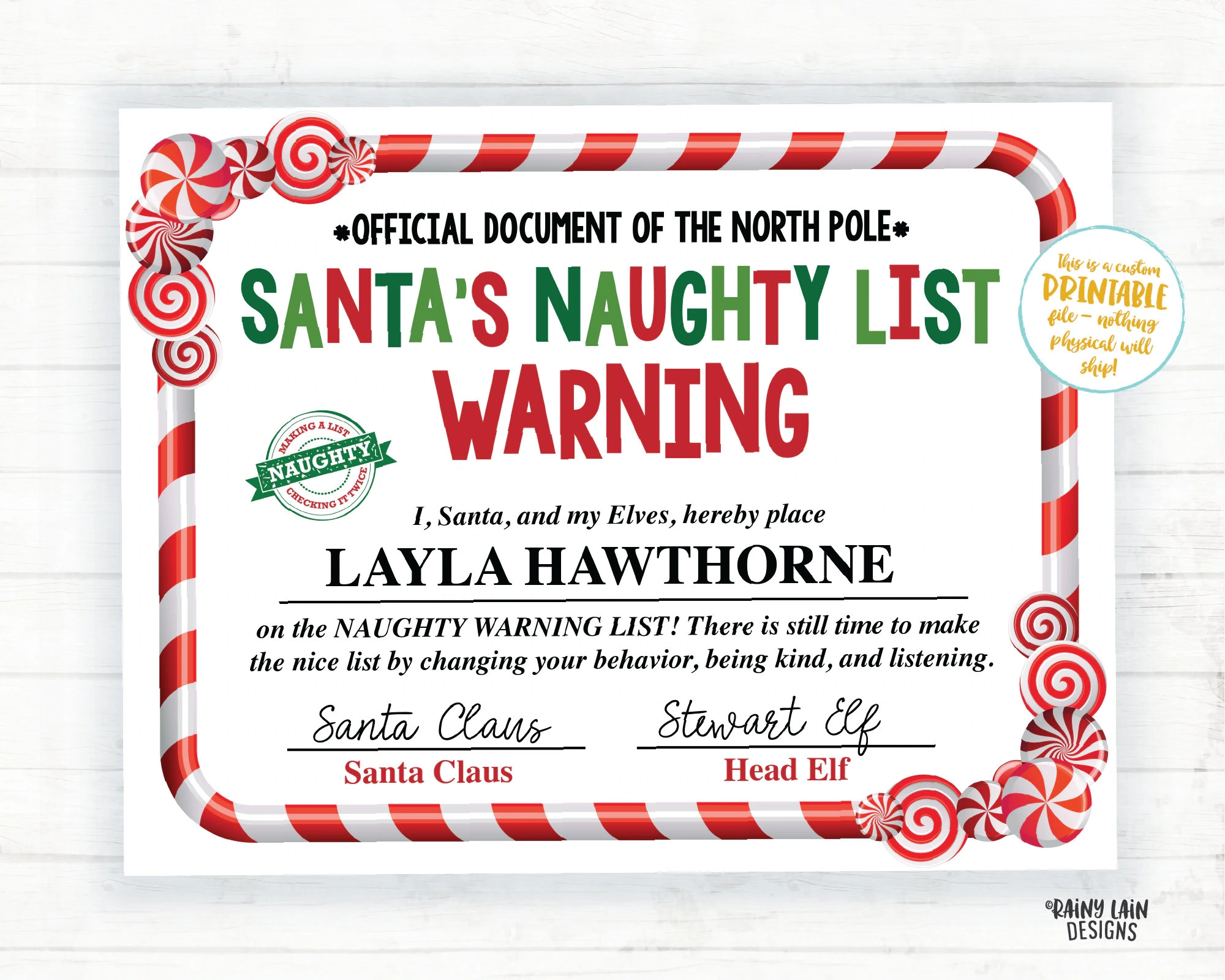 Printable Letter From Santa Naughty List