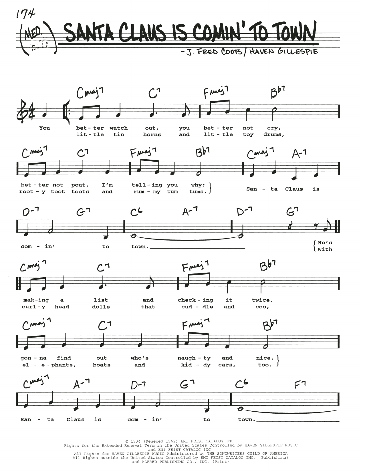 Santa Claus Is Comin To Town By J Fred Coots Sheet Music For Real Book Melody Lyrics Chords At Sheet Music Direct
