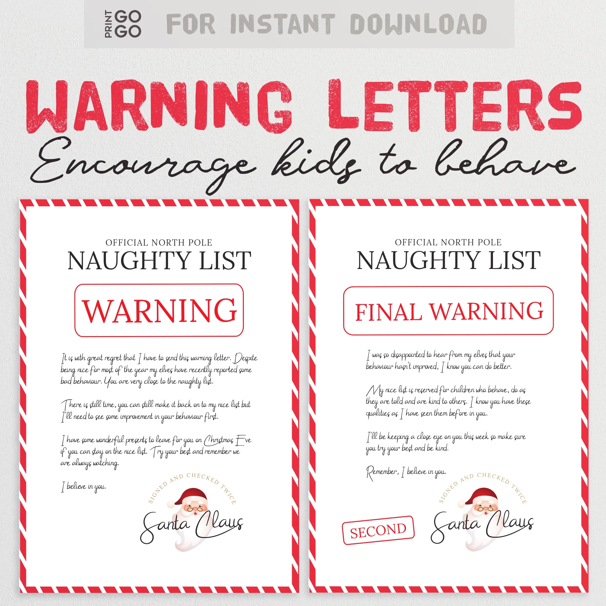 Santa Warning Letters Christmas Letters From The North Pole Print GoGo