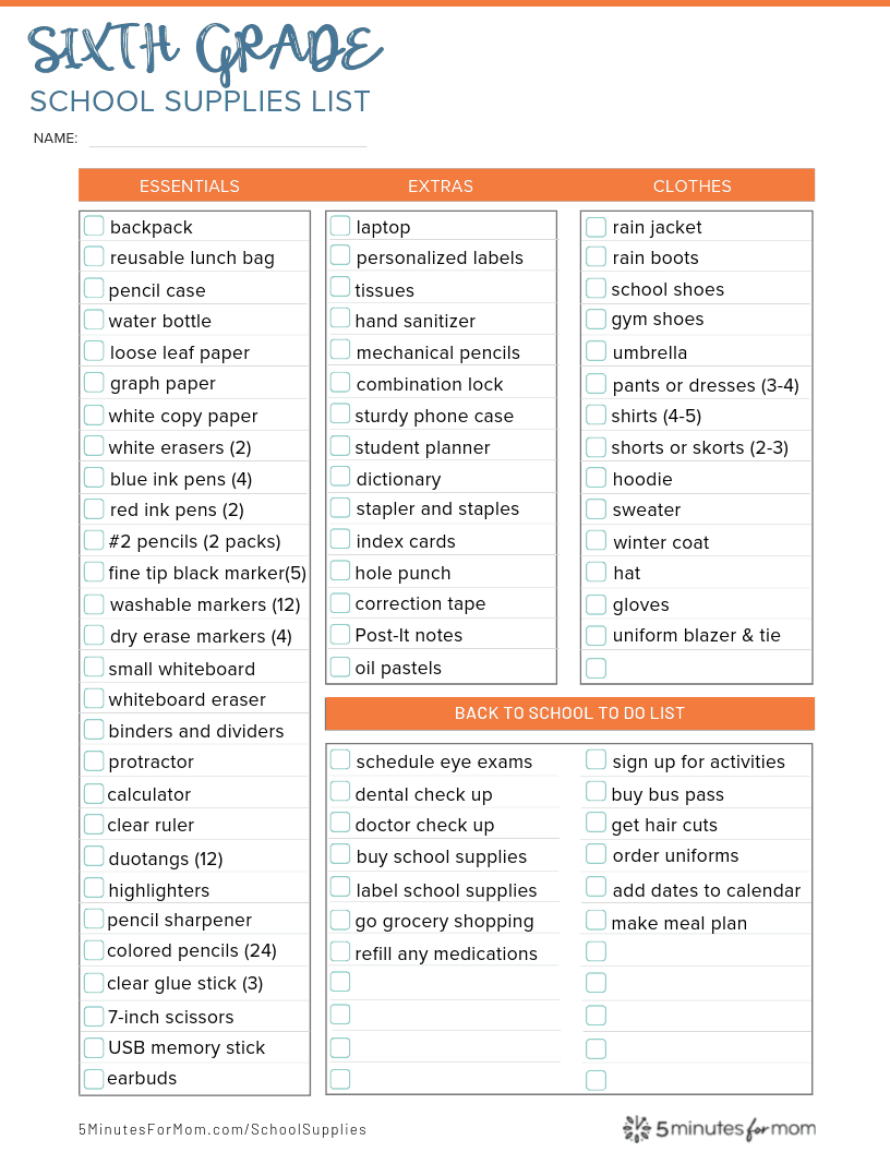 School Supplies List And Back To School Shopping Guide 5 Minutes For Mom
