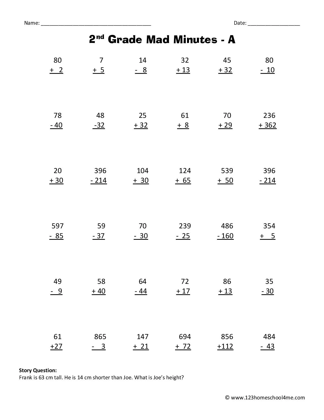 Printable Math Sheets For 2nd Grade