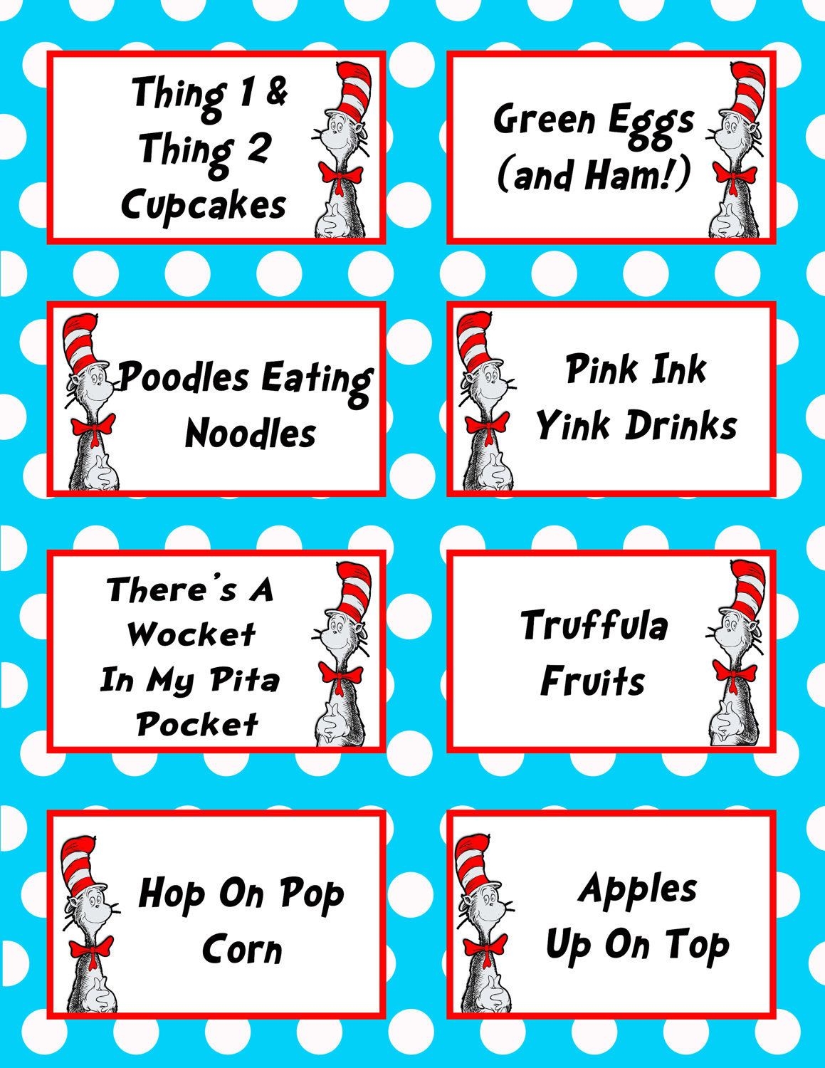 Free Printable Dr. Seuss Food Signs