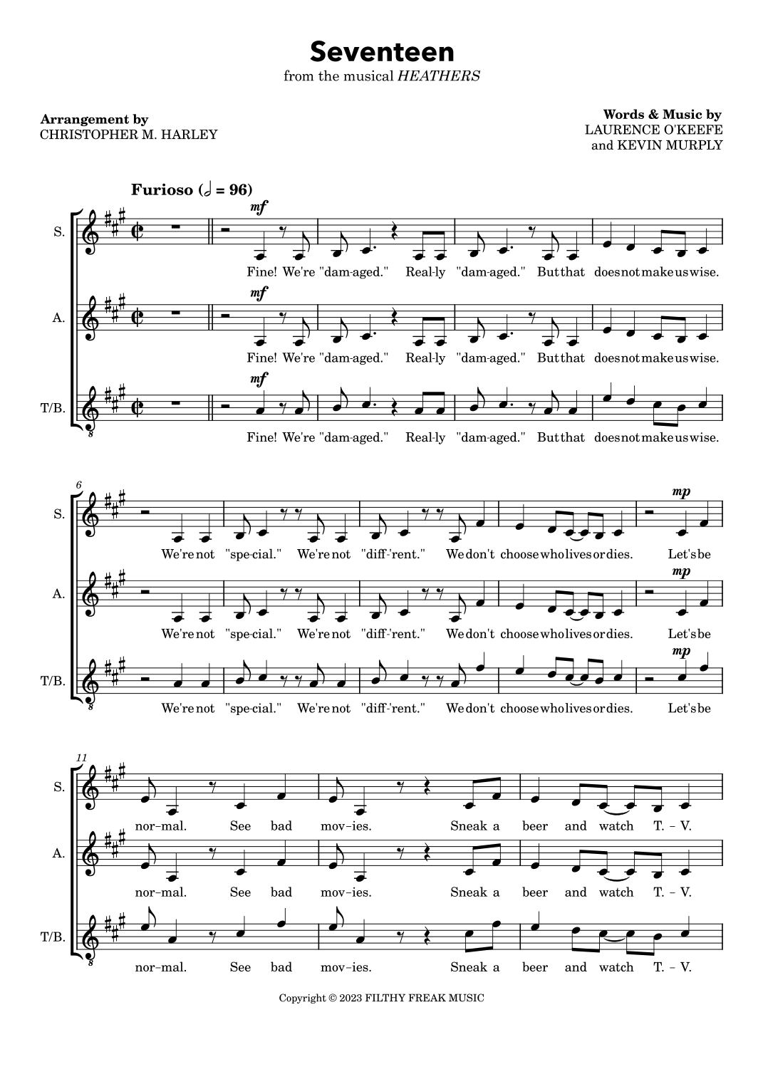 Seventeen arr Christopher M Harley By Heathers The Musical Sheet Music For SATB Choir At Sheet Music Direct
