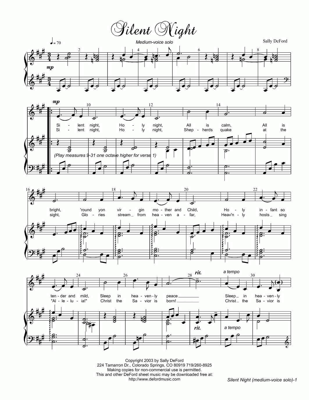 Silent Night by Sally Deford Vocal Solo 