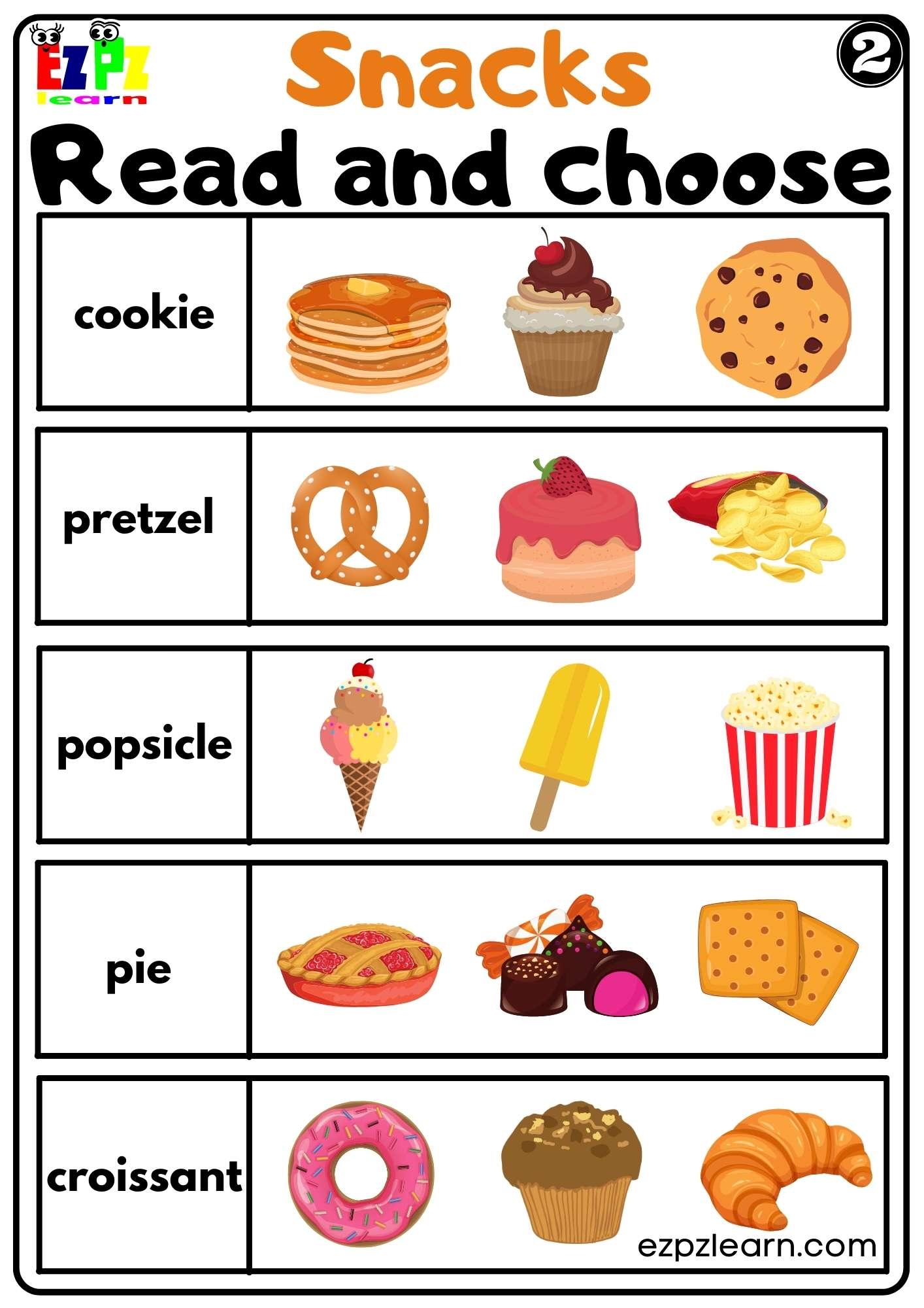 Snacks Desserts Ezpzlearn