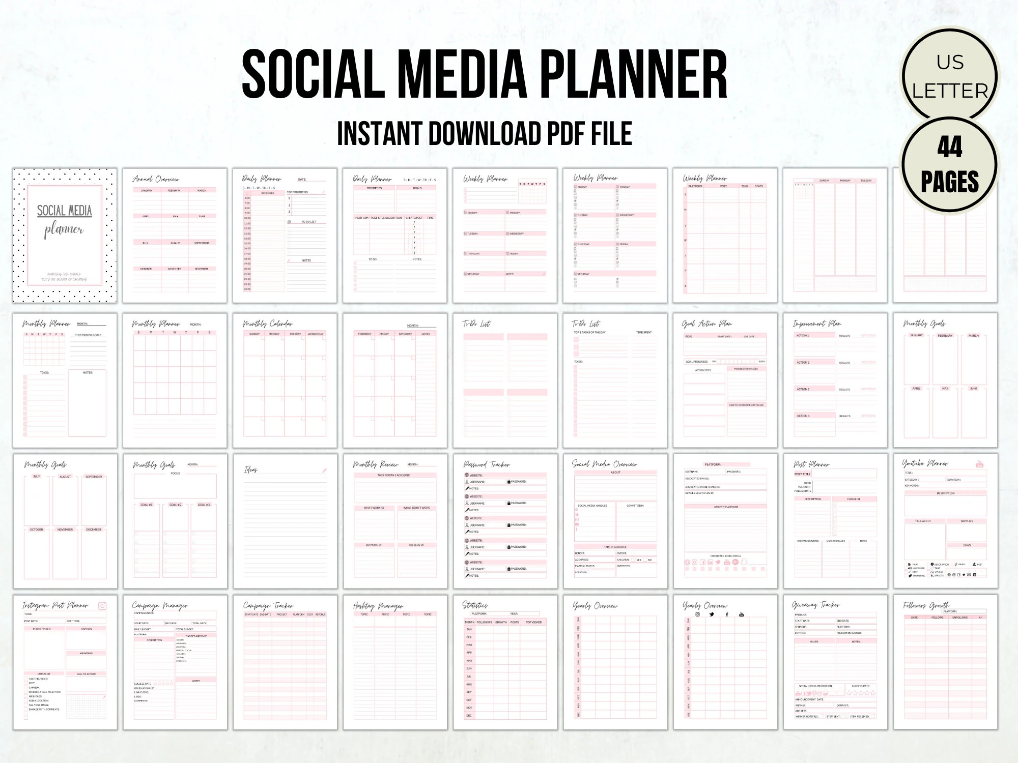 Social Media Planner Printable Content Tracker Followers Stats PDF Etsy