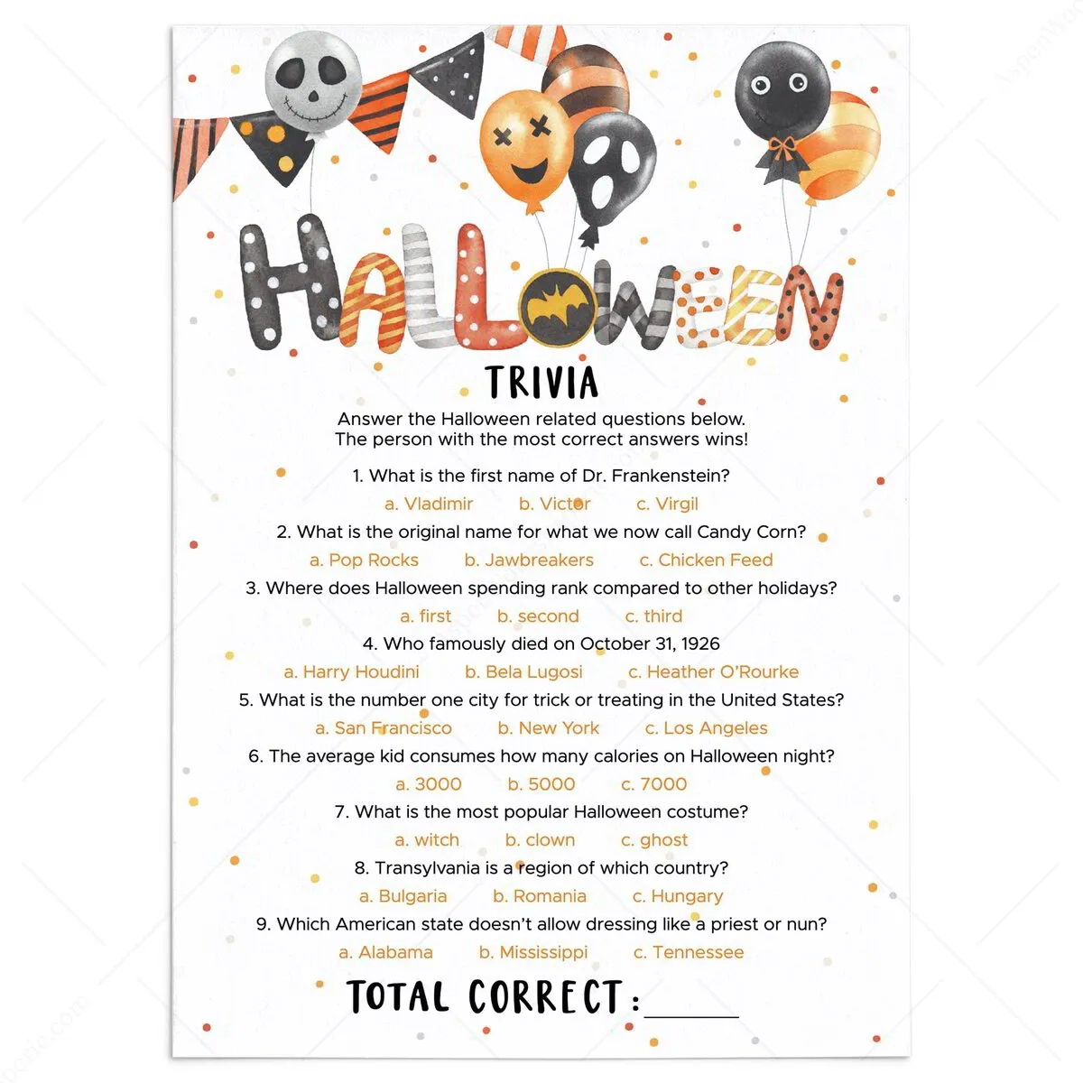 Spooky Halloween Trivia Questions And Answers Printable Game