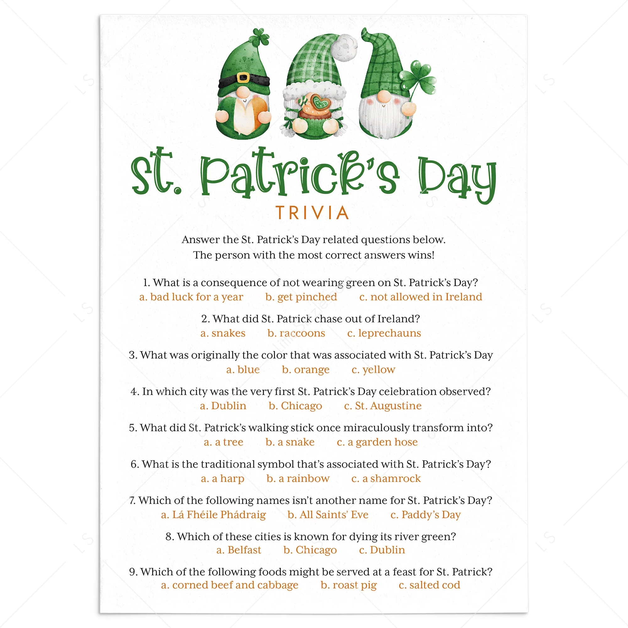 St Patrick s Day Trivia Quiz With Answer Key Printable Instant Download LittleSizzle