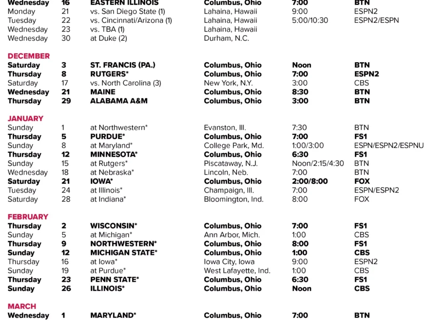 Start Times And TV Assignments Announced For 2022 23 Season Ohio State