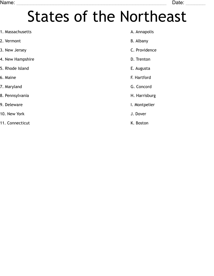 States Of The Northeast Worksheet WordMint States Of The Northeast Worksheet WordMint