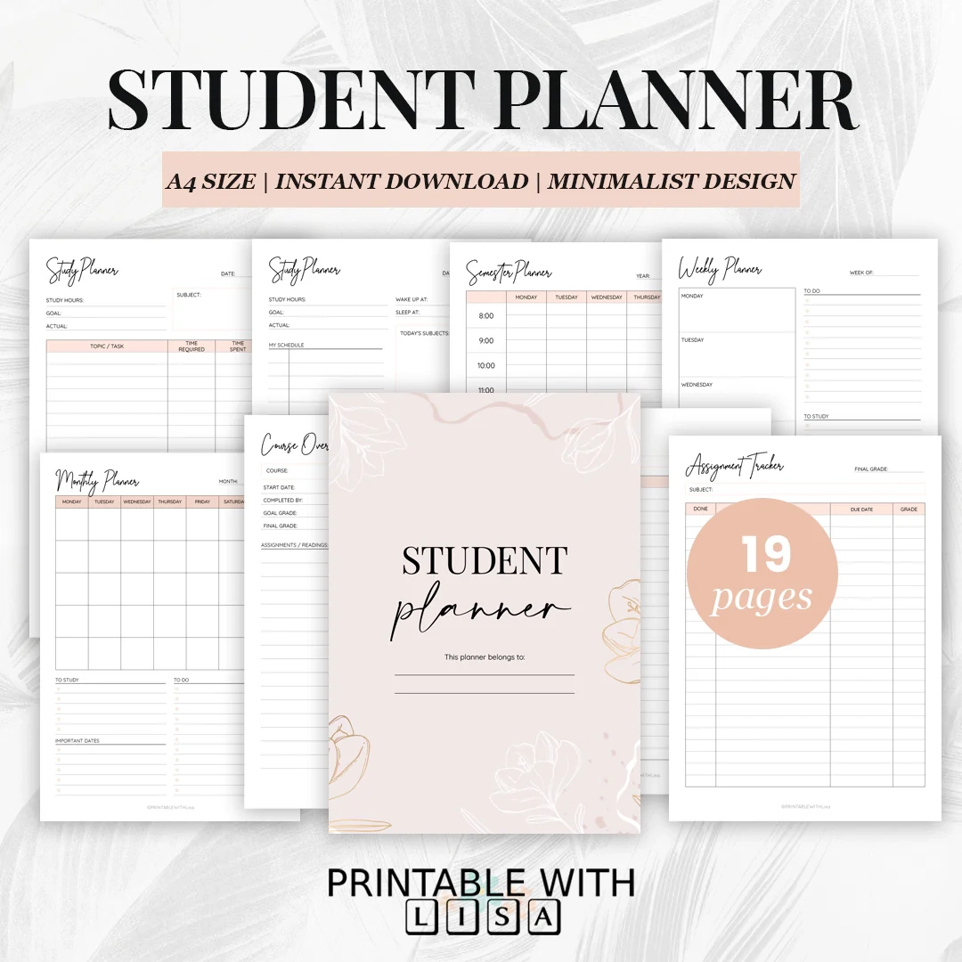 Student Planner Printable Academic Organizer For School Assignment PRINTABLE WITH Lisa