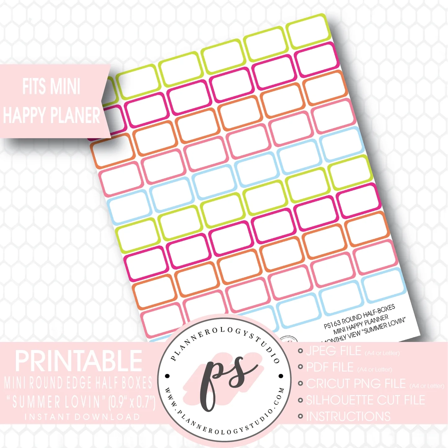 Summer Lovin Mini Round Edge Half Boxes Printable Planner Stickers Plannerologystudio