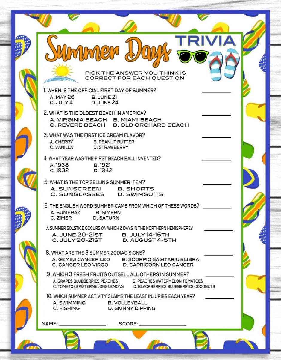 Free Printable Beach Trivia