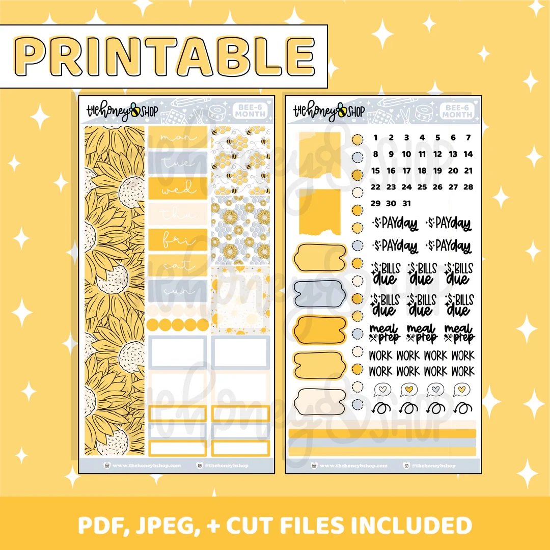 Sunshine Printable Monthly Kit BEE6 TRP Planner Printable Planner TheHoneyBShop
