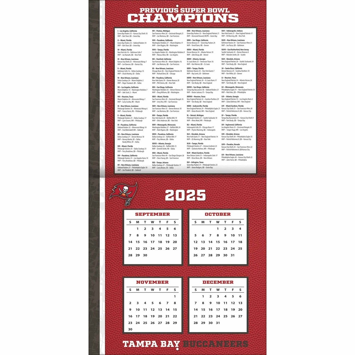 Tampa Bay Buccaneers NFL Calendar 2026