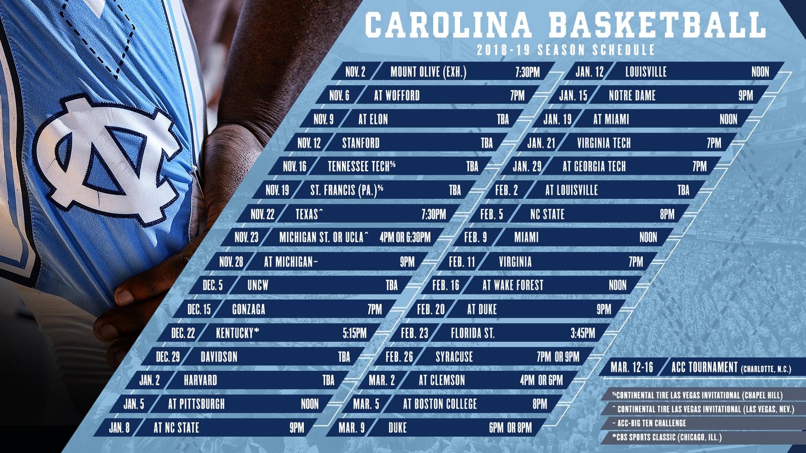 North Carolina Basketball Printable Schedule