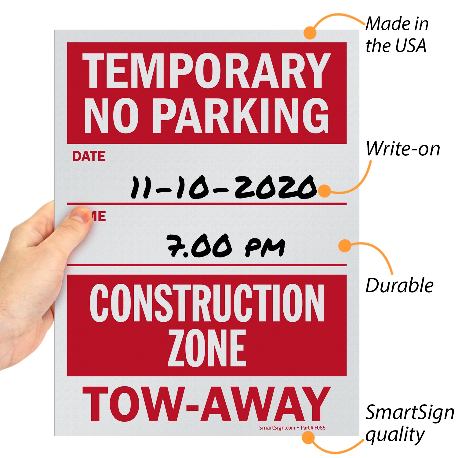 No Parking Construction Zone Printable Sign