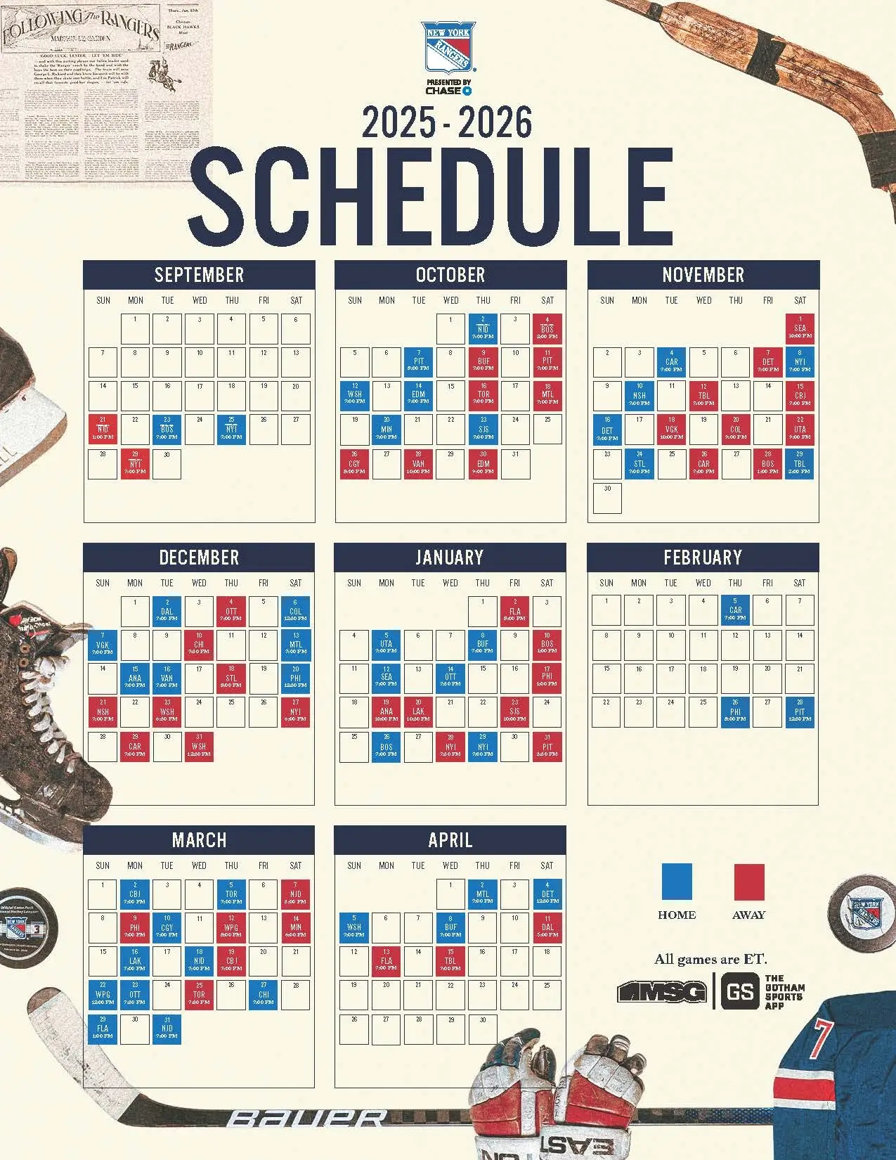 Printable Ny Rangers Schedule