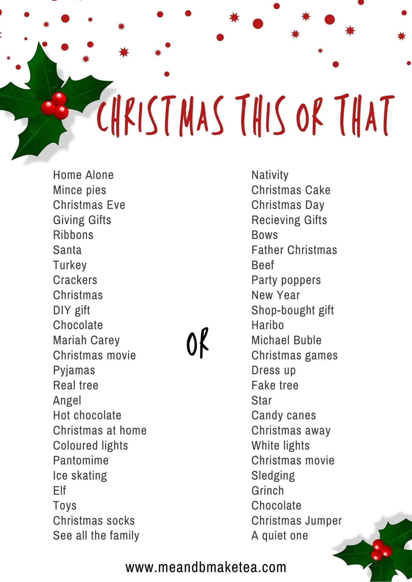 The Christmas This Or That Big Quiz Free Printable Me And B Make Tea