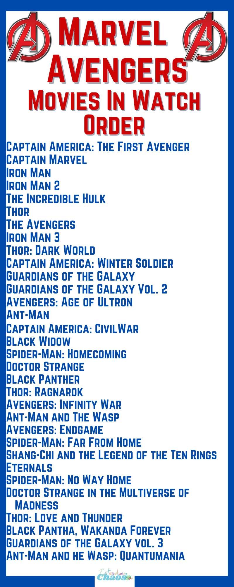 The Correct Marvel Avengers Movie Watch Order 2023 Extraordinary Chaos