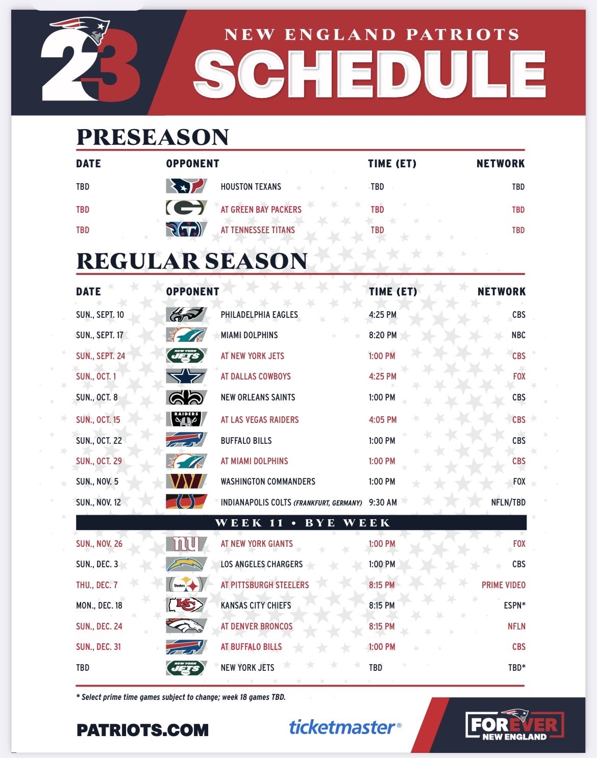 Thoughts On The Patriots 2023 Schedule New England Football Journal 