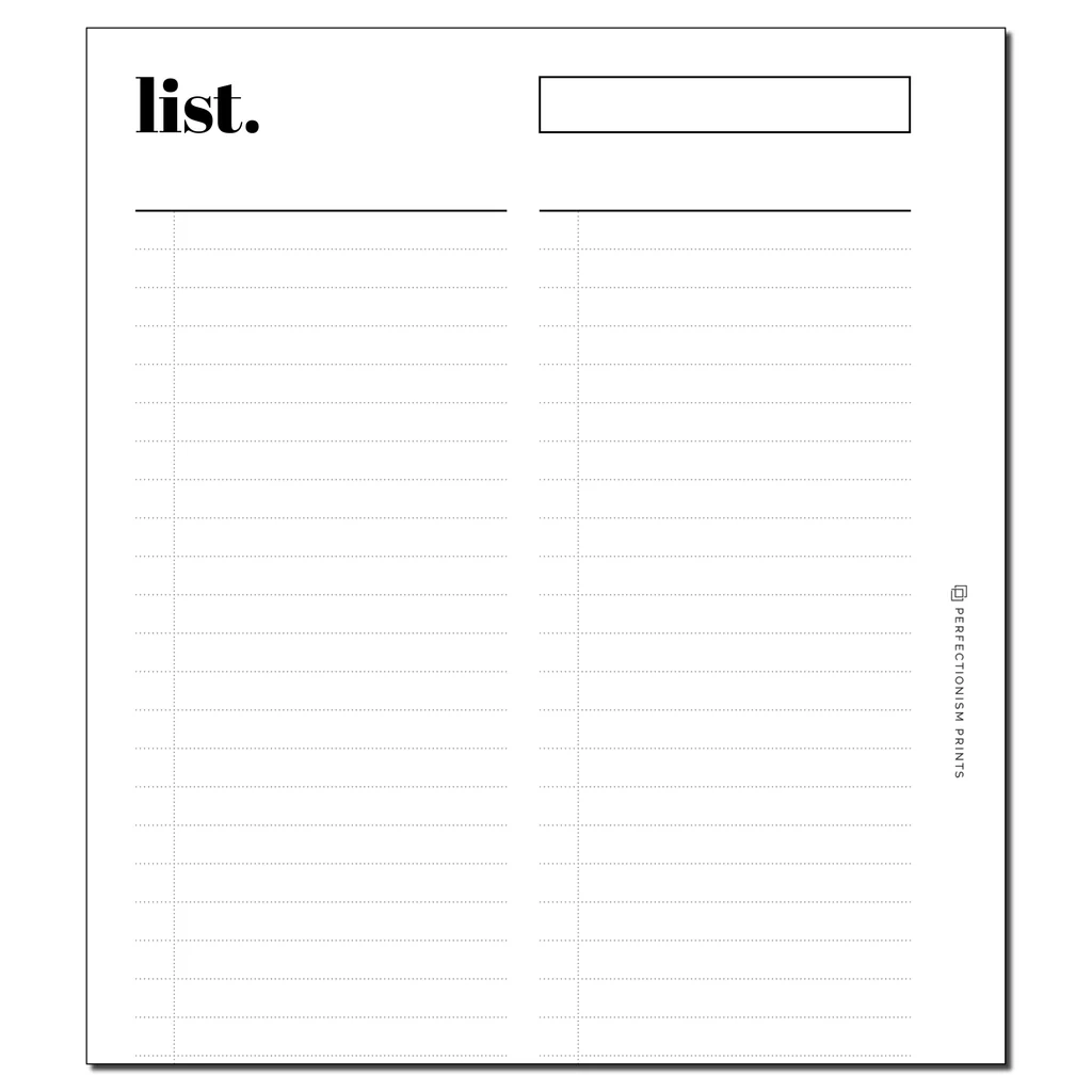 Printable List 2 Coloms