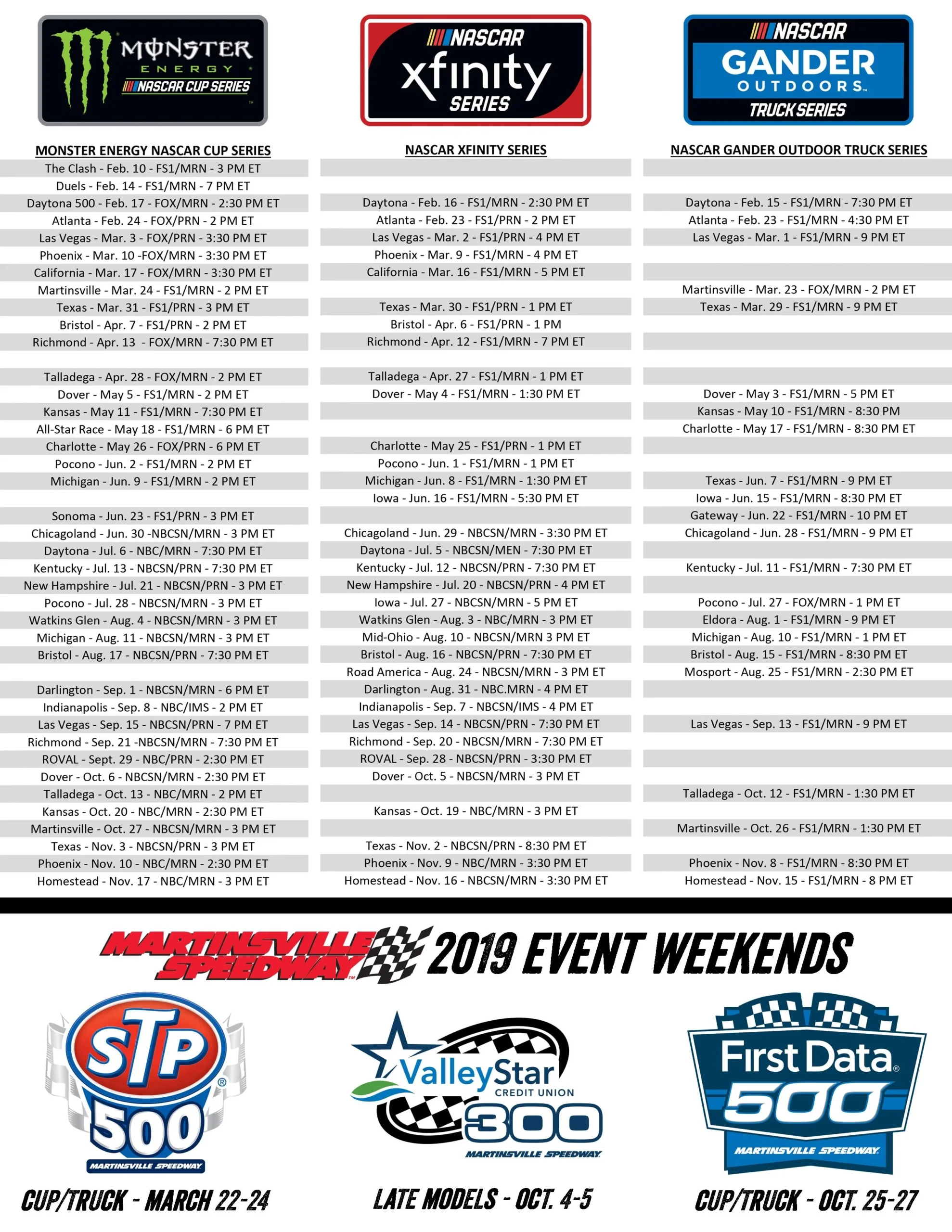 Updated Printable Schedule As Promised R NASCAR Updated Printable Schedule As Promised R NASCAR