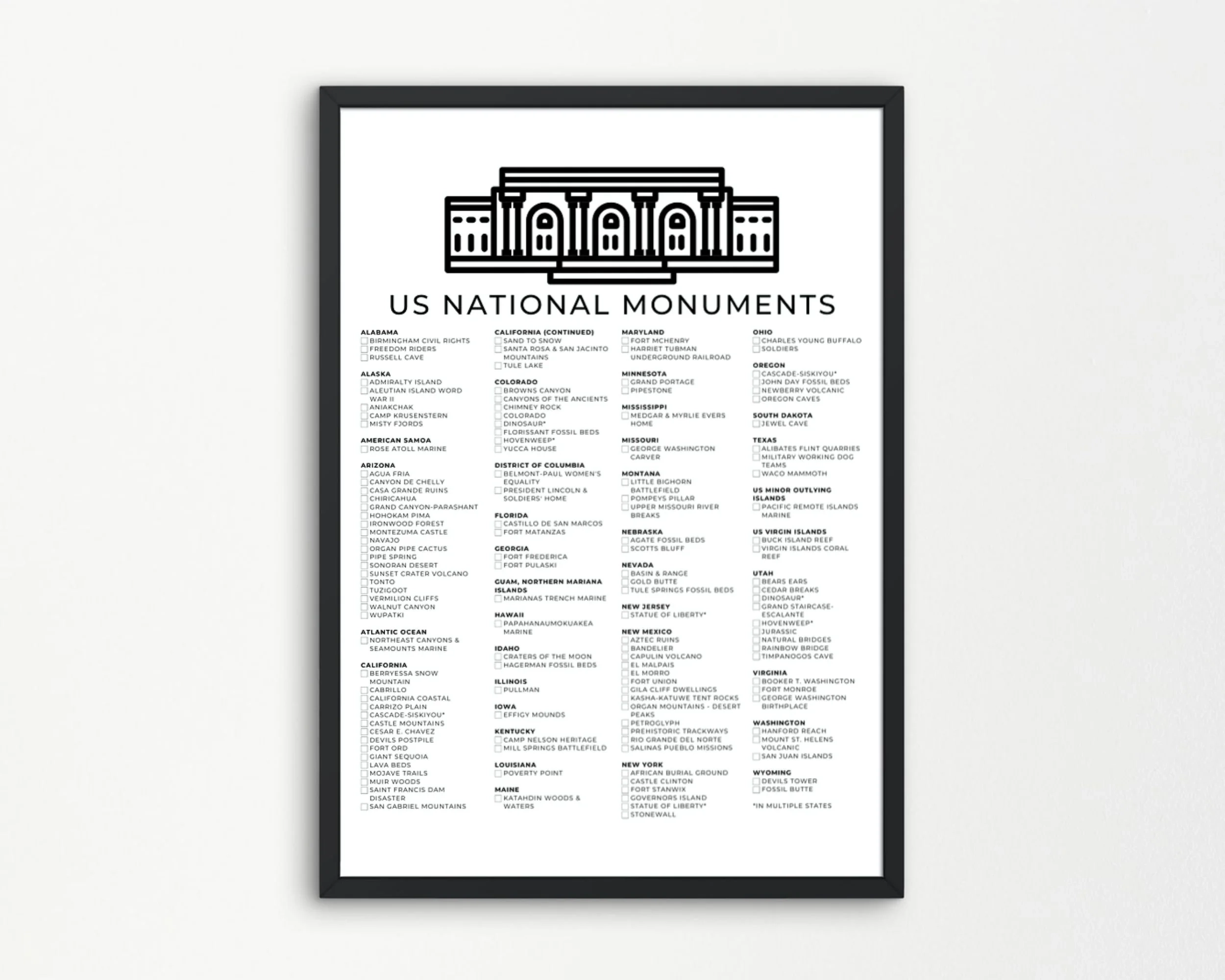 US National Monuments Checklist Printable National Monument Sign Black And White Poster A4 US Letter Etsy US National Monuments Checklist Printable National Monument Sign Black And White Poster A4 US Letter Etsy