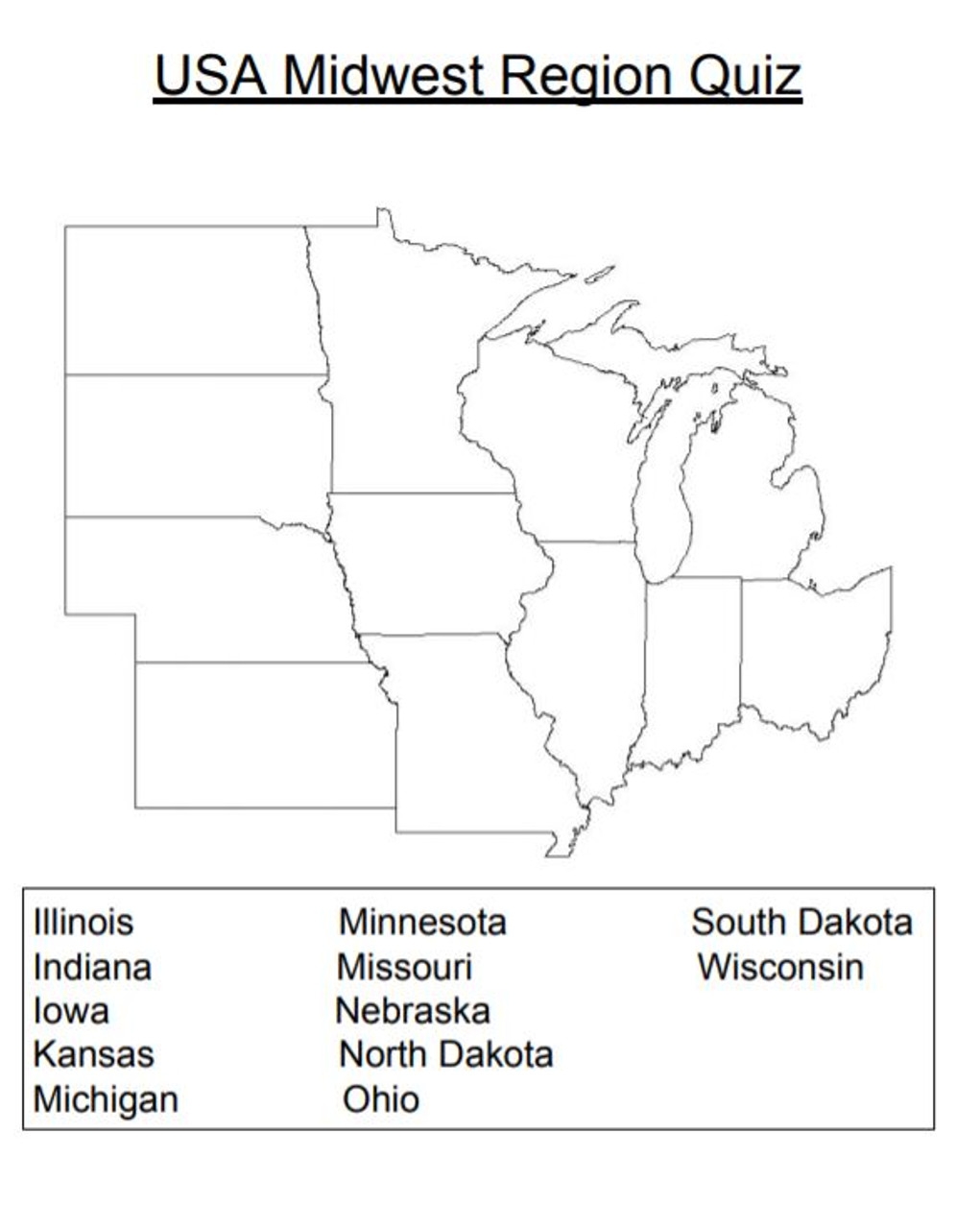 Blank Us Region Map Quiz Printable
