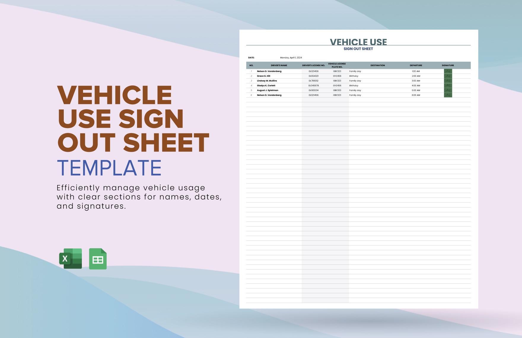 Vehicle Use Sign Out Sheet Template In Excel Google Sheets Download Template Vehicle Use Sign Out Sheet Template In Excel Google Sheets Download Template