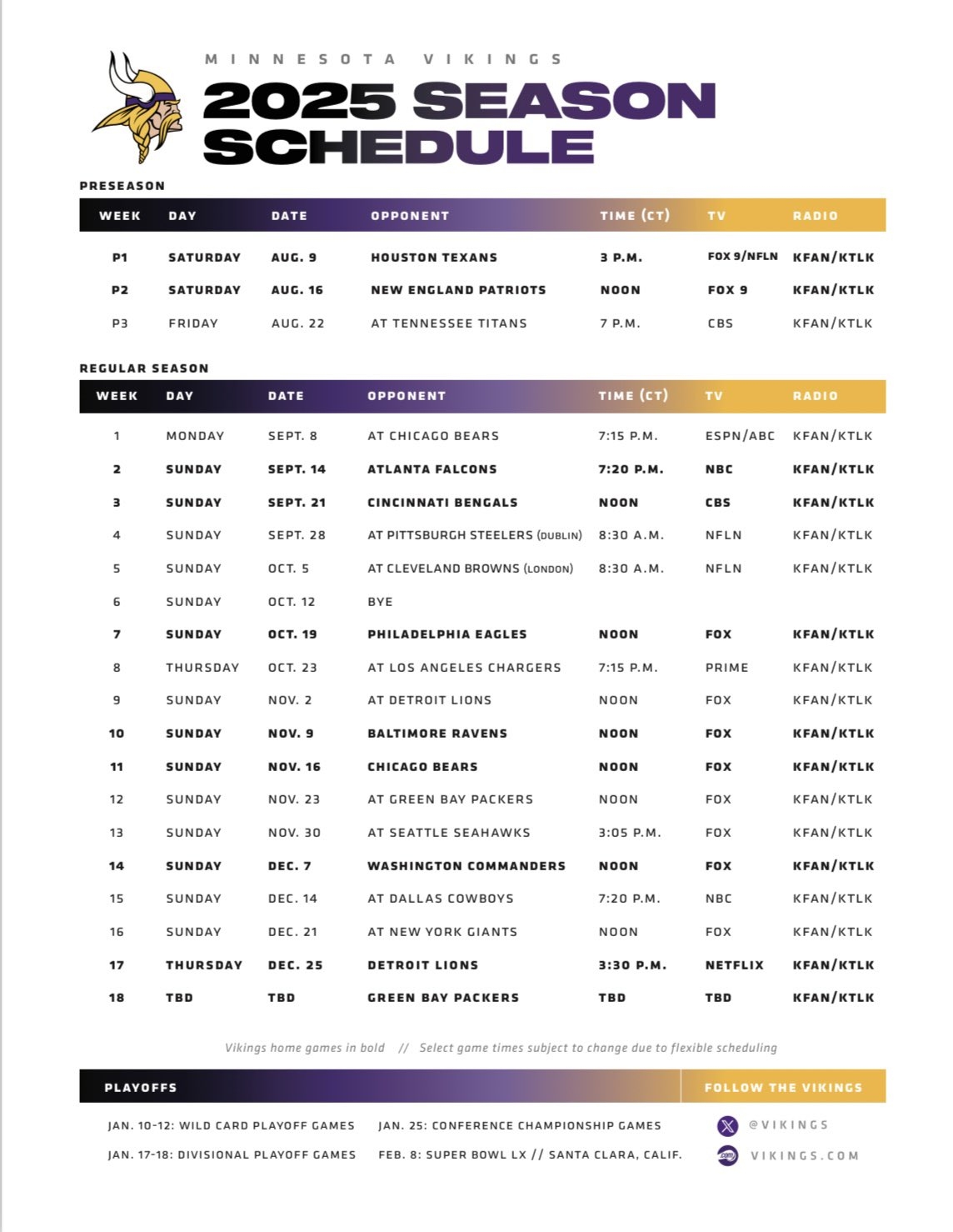 Vikings Communications On X Minnesota Vikings 2025 Schedule Https t co W7nwRGr9rB X
