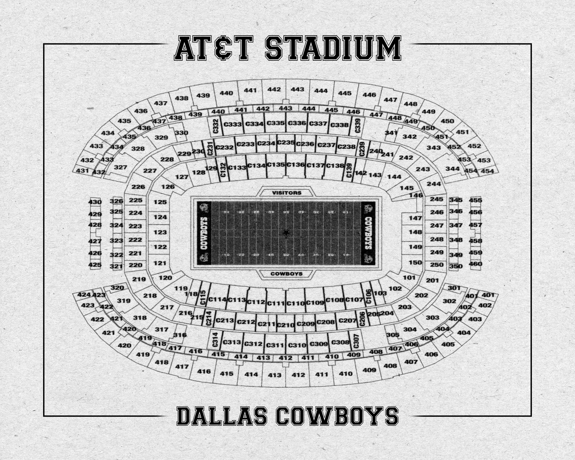 Vintage AT T Stadium Seating Chart Print Dallas Cowboys Art Etsy