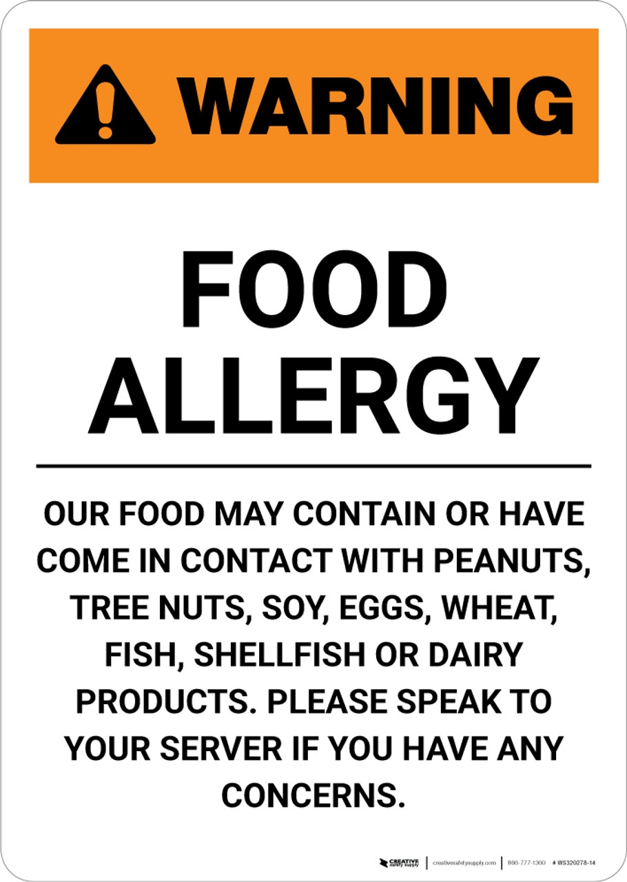 Warning Food Allergy Please Speak To Your Server If You Have Any Concerns Portrait Wall Sign 5S Today