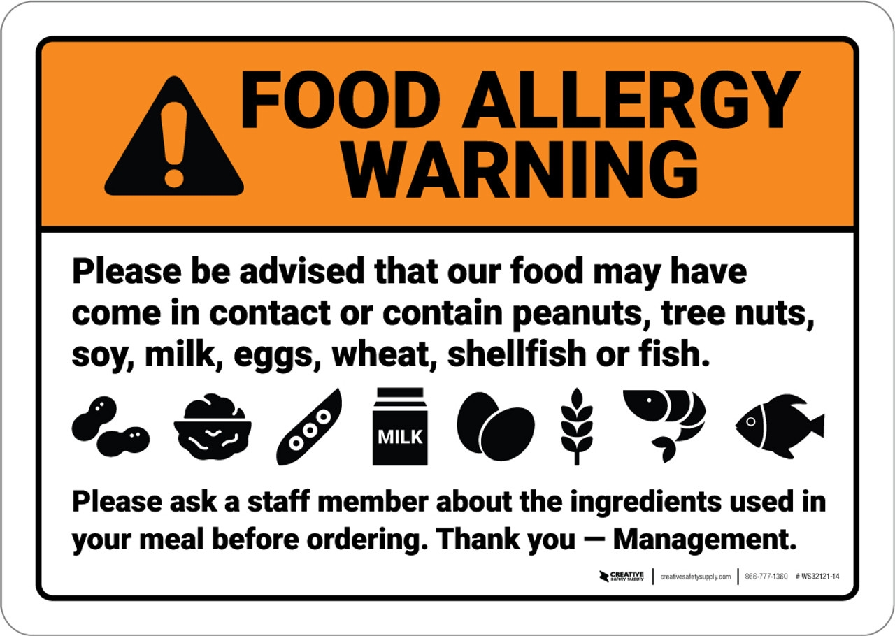 Warning Food Allergy Warning Be Advised Food May Contain Wall Sign 5S Today Warning Food Allergy Warning Be Advised Food May Contain Wall Sign 5S Today