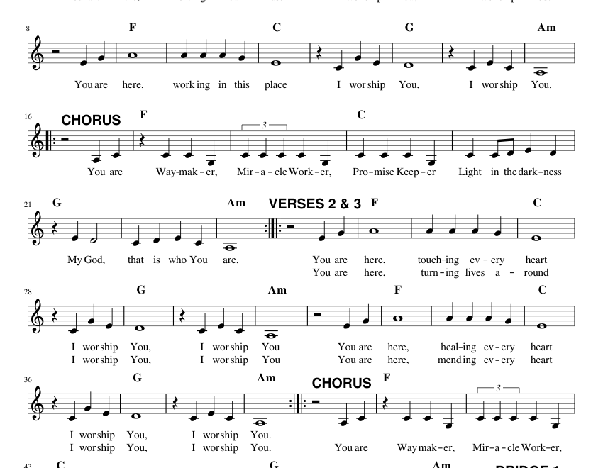 WAYMAKER lead Sheet Easy Key Sheet Music With Chords For Piano Piano Voice Guitar MuseScore
