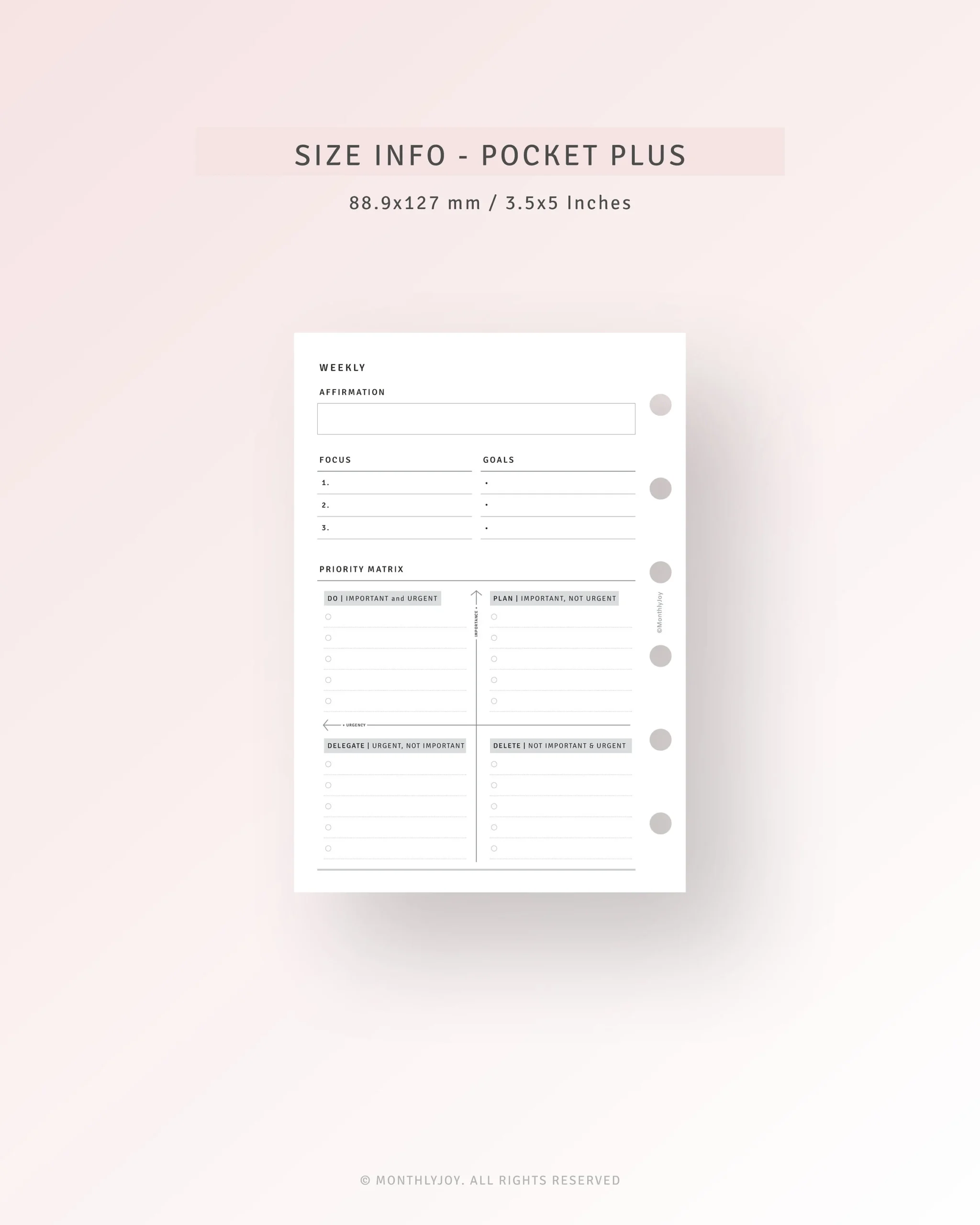 Weekly Agenda With Priority Matrix Pocket Plus Printable Undated Weekly Planner Productivity Planner Simple To Do List Digital Download Etsy