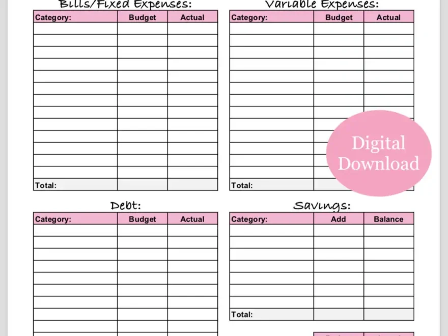 Weekly Budget Overview Template Printable pink Etsy