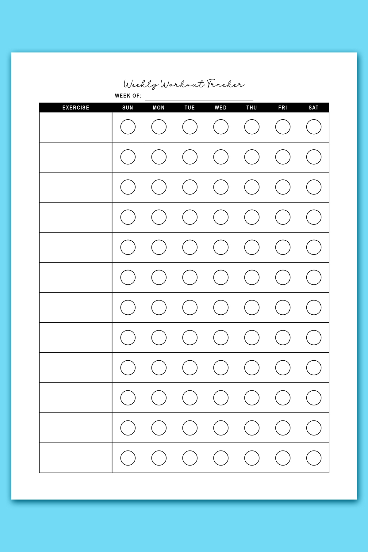 Printable Log Sheets For Weekly Fitness