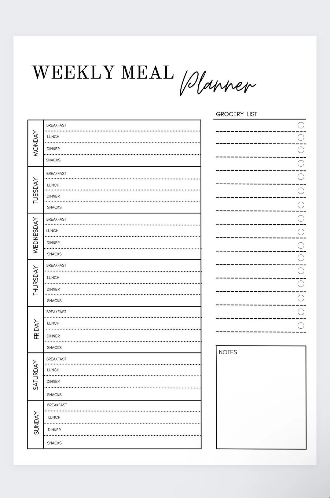 Meal Planner And Shopping List Printable