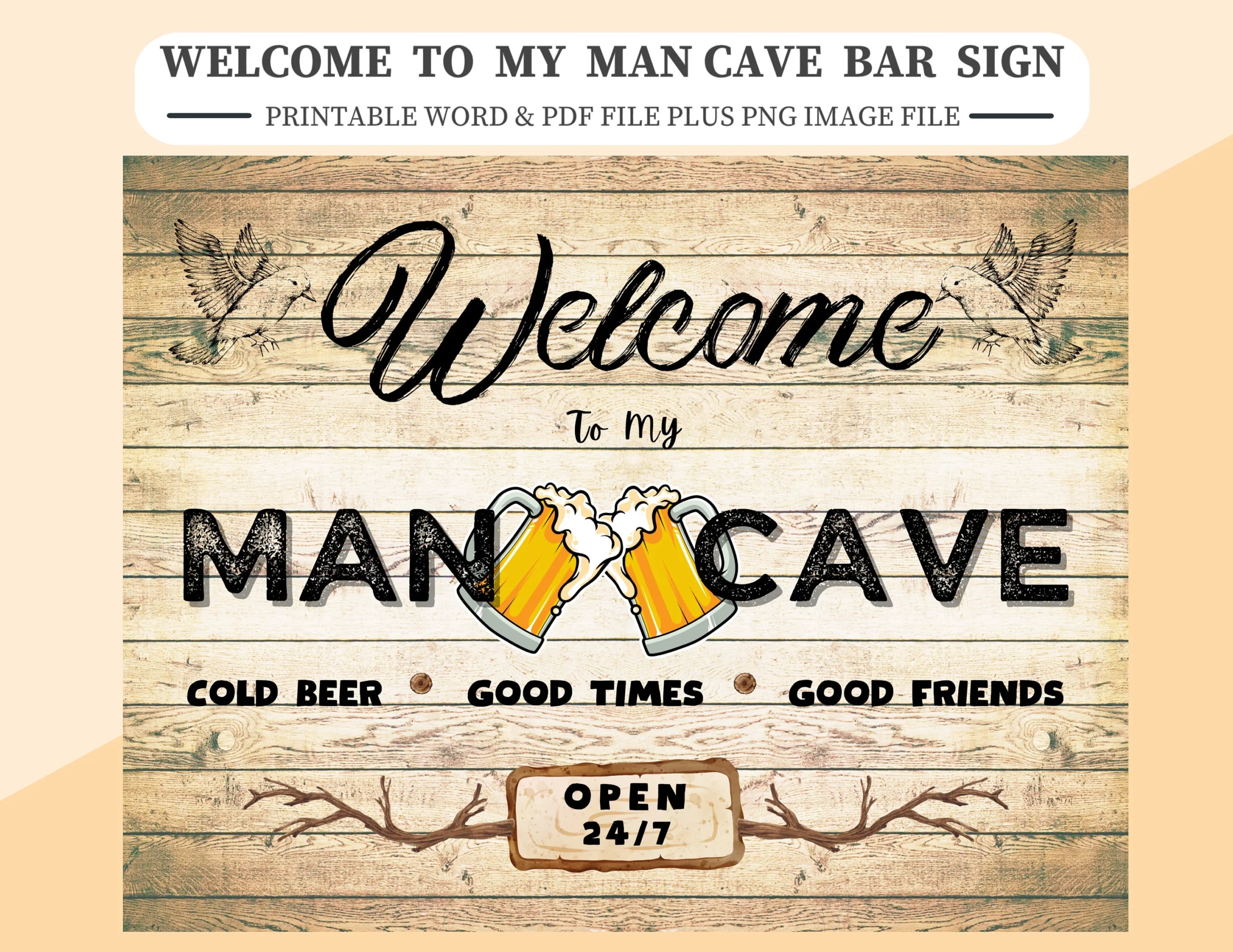 Welcome To My Man Cave Sign Printable A4 letter Size Word And PDF File Plus PNG Image Easily Resize If Needed Bar Mancave Man Cave Sign Etsy