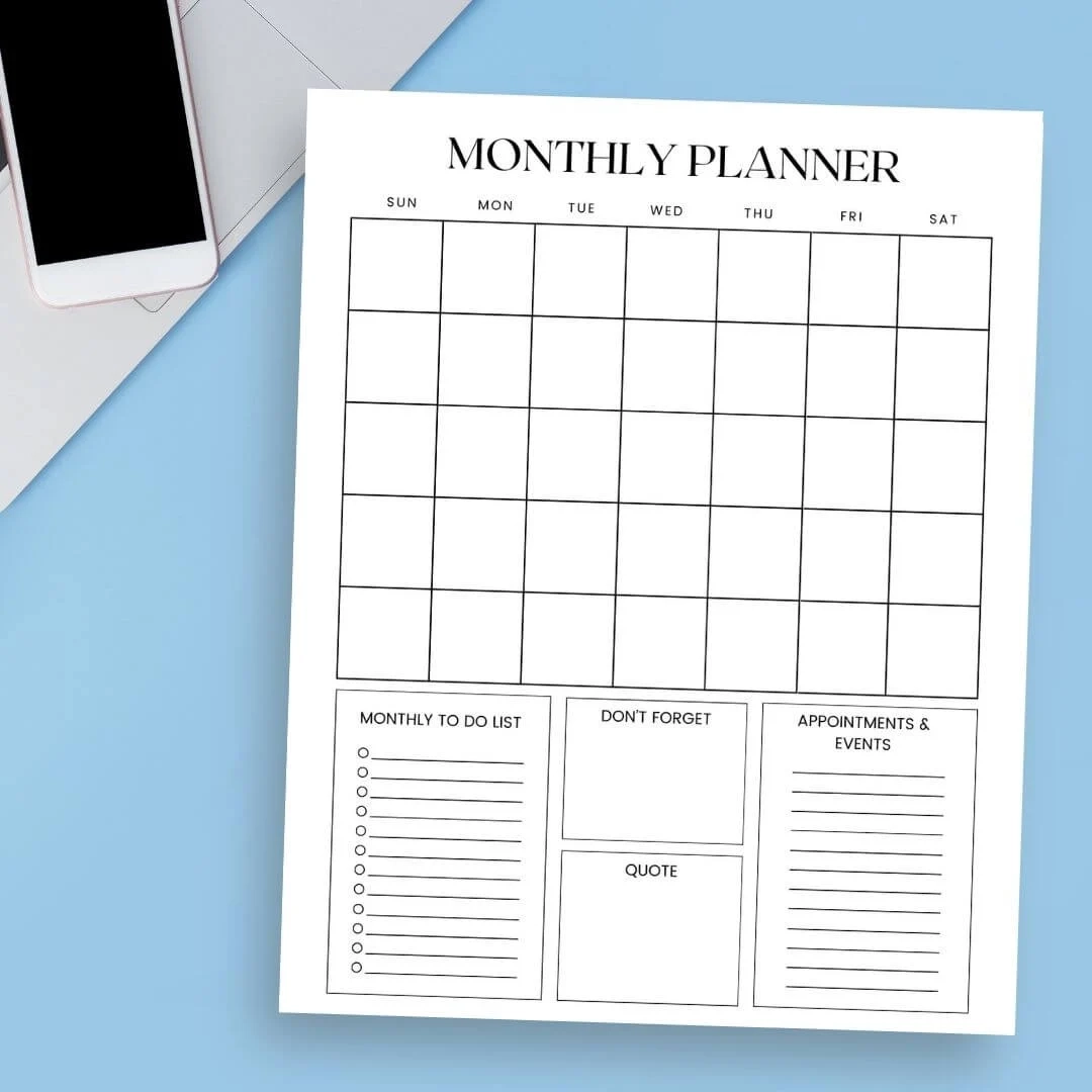 Monthly Activities List Free Printable