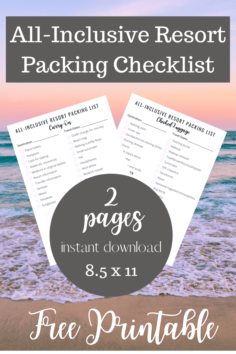 Inclusive Resort Packing List Printable
