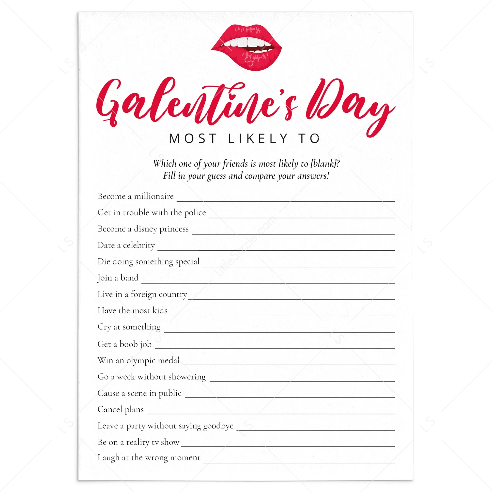 Most Likely To Free Printable List