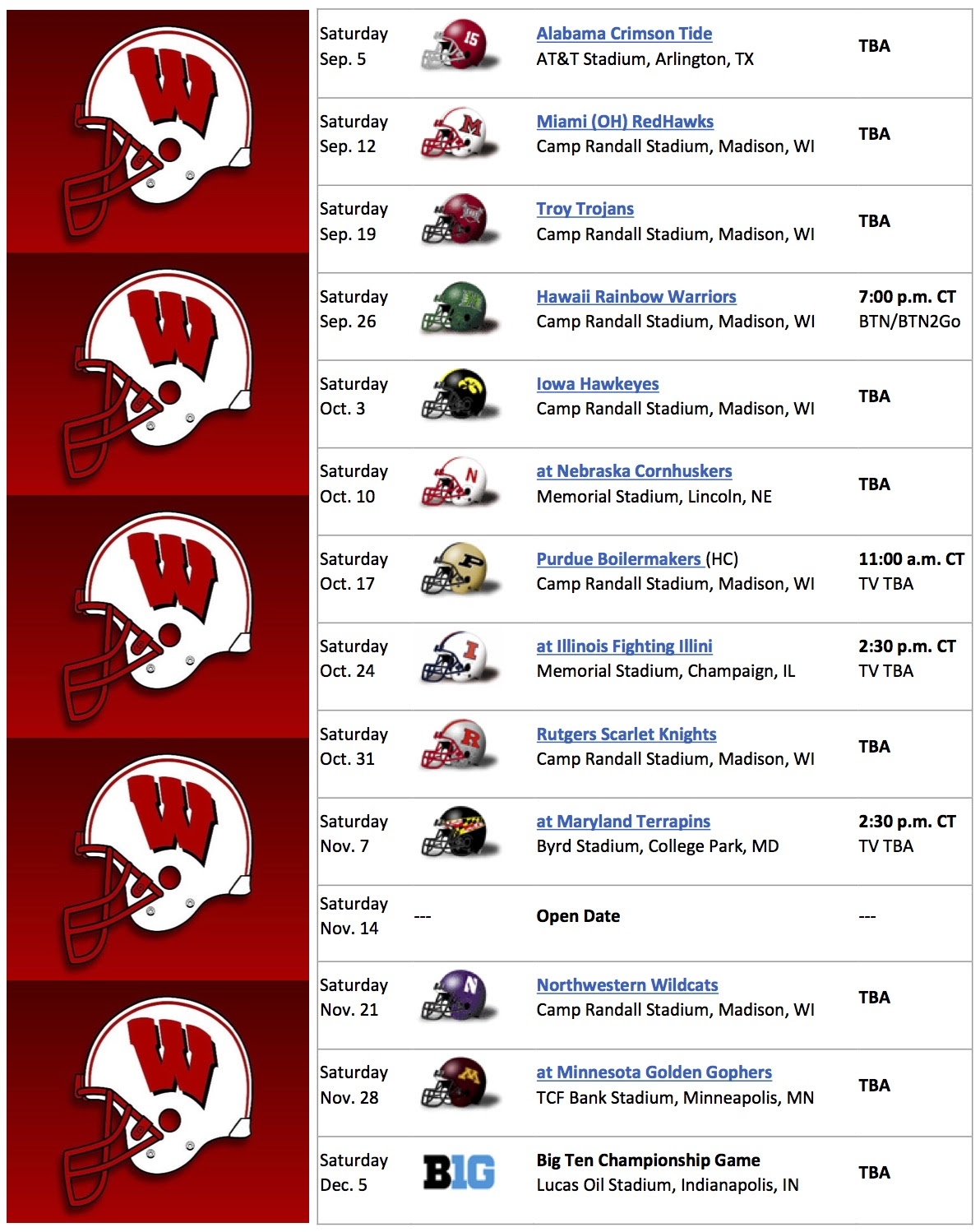 Badgers Football Printable Tv Schedule