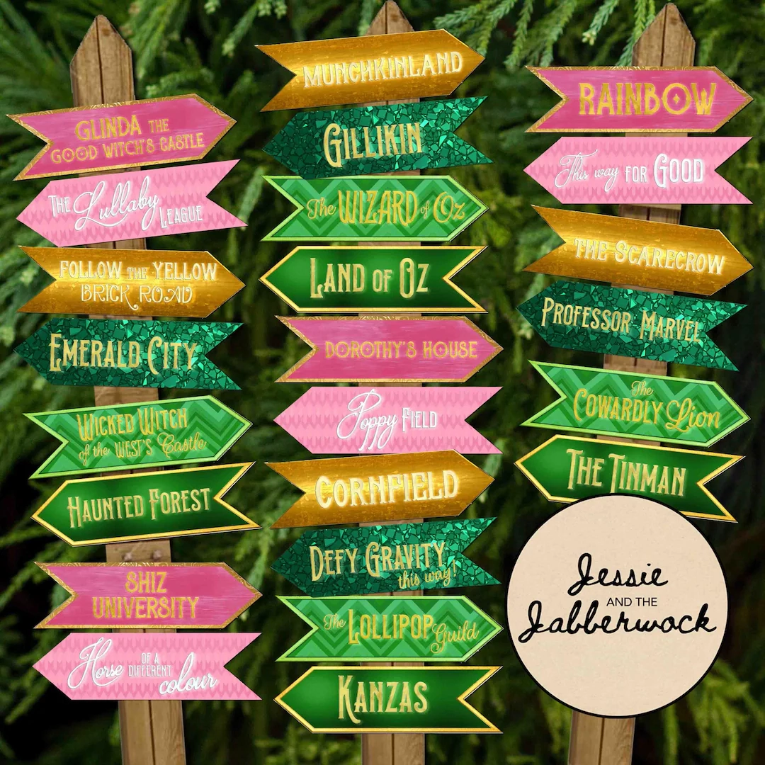 Wizard Of Oz Directional Signs Party Pack Printable Over The Rainbow Follow The Yellow Brick Road Decor Wicked Witch Emerald City Etsy